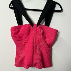 Y2K BEBE women's pink pleated sleeveless thick black strap top, M.